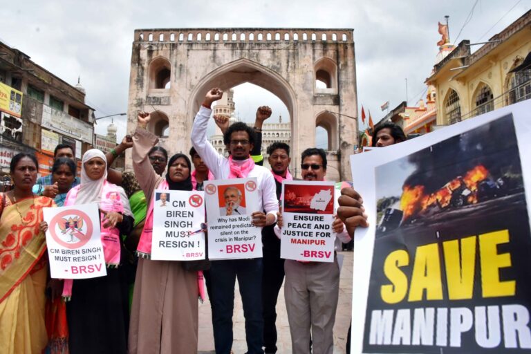 BRS Student Wing Protests Against Manipur Violence at Charminar, Hyderabad, Calling for PM Modi’s Resignation
